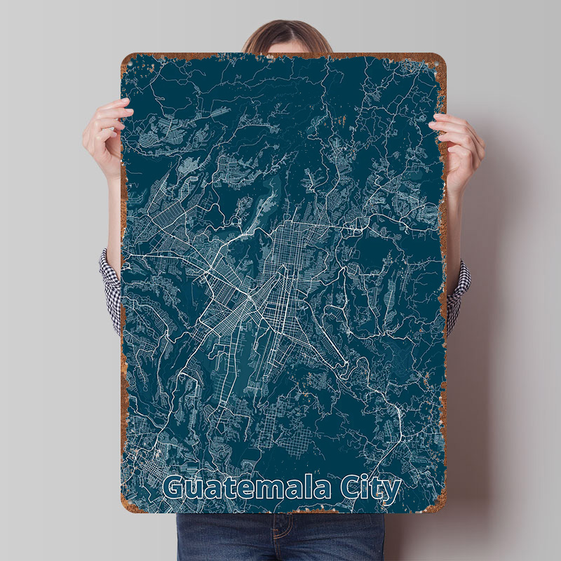 Custom Map Poster - グアテマラ市地図ブリキポスターカスタマイズされた壁アートレトロヴィンテージメタルサインファンのための装飾ガレージ家の装飾