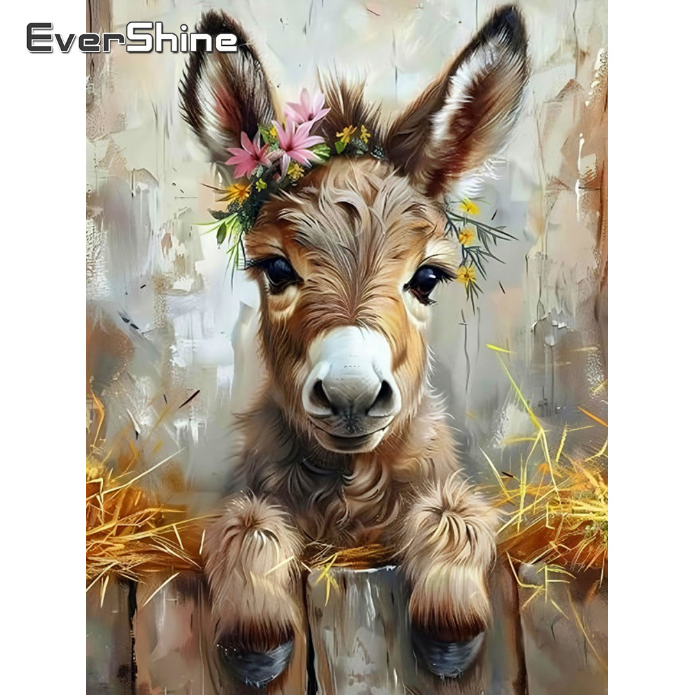 Photo Mosaic Print - Evershine フルスクエアラウンドダイヤモンド塗装ロバ動物絵ラインストーン刺繍 DIY モザイク装飾家庭用