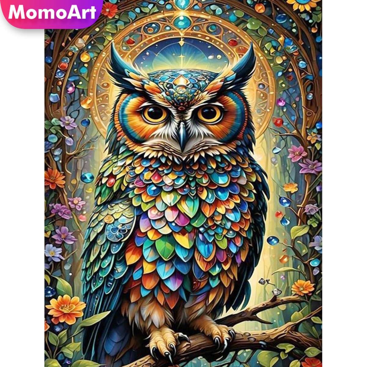 Photo Mosaic Print - Momoart-ダイヤモンドモザイク絵画キット,フクロウと鳥の動物,裁縫,完全な正方形と円形の刺embroidery,手工芸品,新着