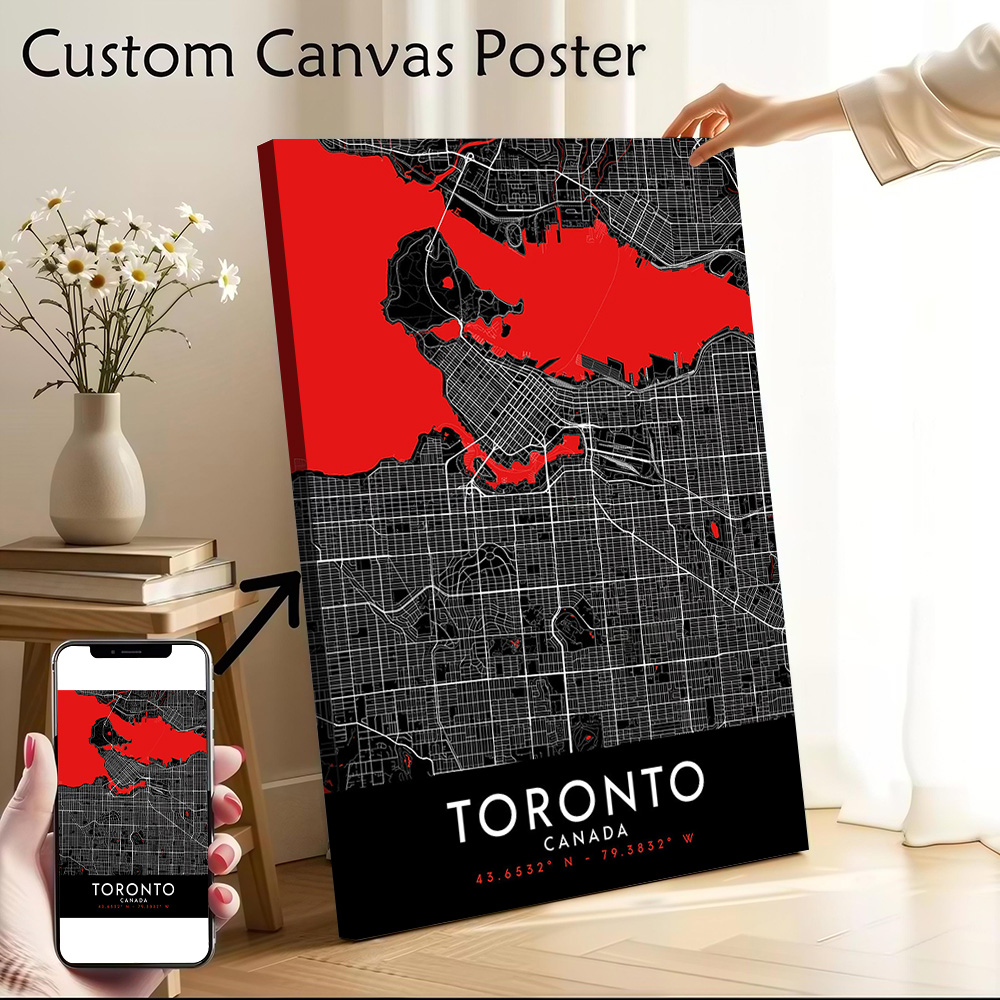 Custom Map Poster - トロントダークマップキャンバスウォールアートポスターカスタム写真プリントモダン絵画ファン向け特別テーマホームデコレーションアクセサリー