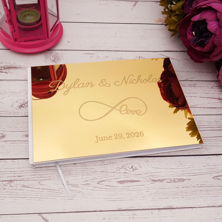 Custom Photo Book - パーソナライズされたアクリルミラーカバー,結婚式のゲストブック,カスタム署名,フォトアルバム,エター愛,25x18cm