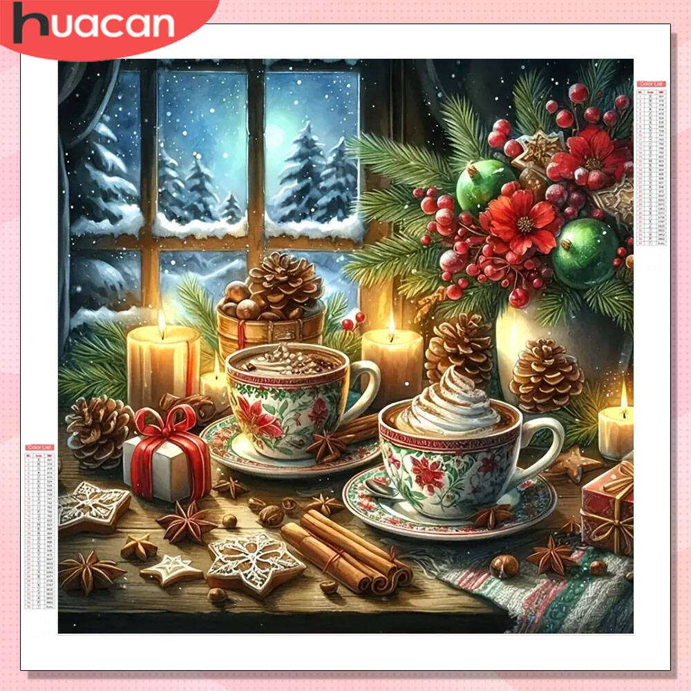 Photo Mosaic Print - HUACAN ダイヤモンドペインティング コーヒーカップ クリスマス フルラウンドドリル 壁飾り