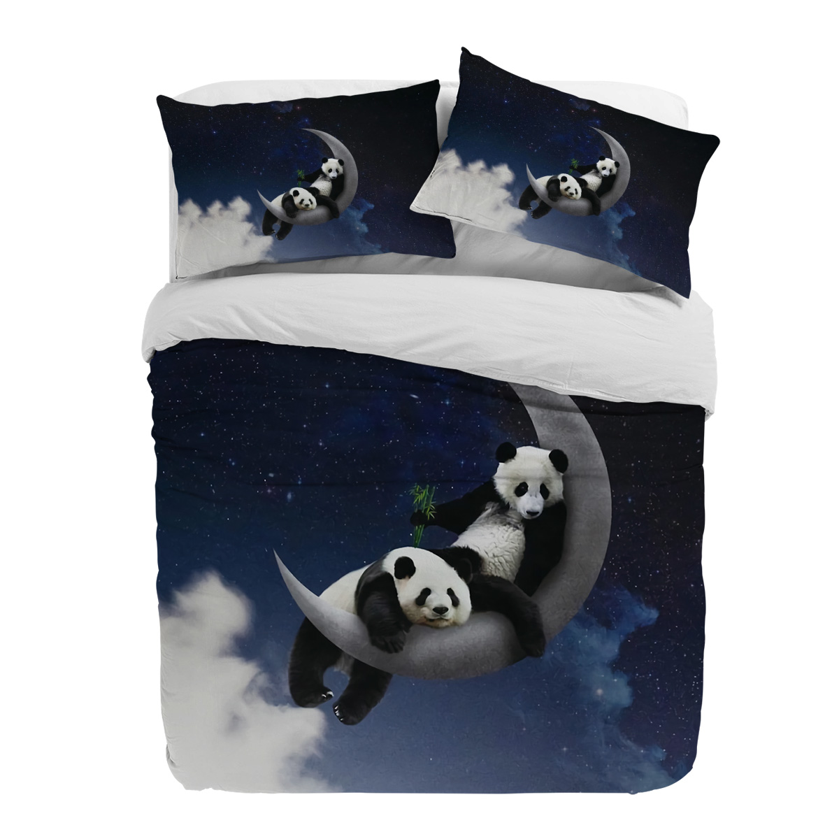 Custom Night Sky - 月夜空パンダ竹星動物布団カバー枕カバー付きカスタム3点寝具セットキルトカバーダブルベッドホームテキスタイル