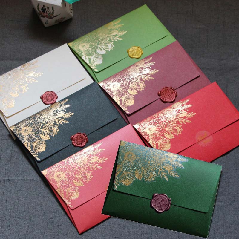 Wax Seal Letter Kit - 10 個スタンプなしハイグレードパール紙封筒結婚式招待状ヨーロッパブロンズパターン封筒バッグプレミアム品質