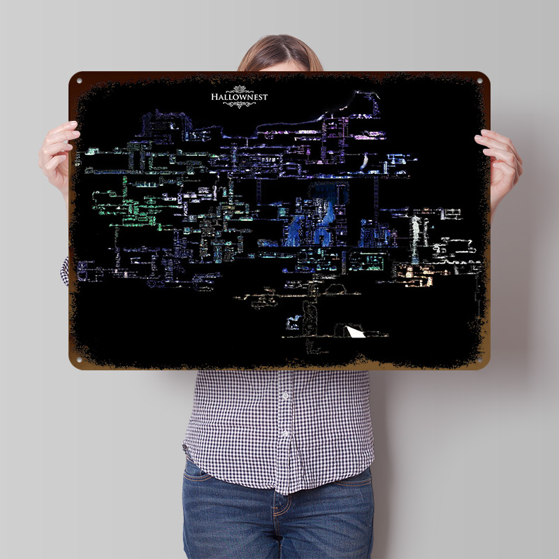 Custom Map Poster - ホロウナイト ハロウネストマップ ライトリー3Dメタルポスター カスタムウォールアート ヴィンテージメタルサイン マンケーブ