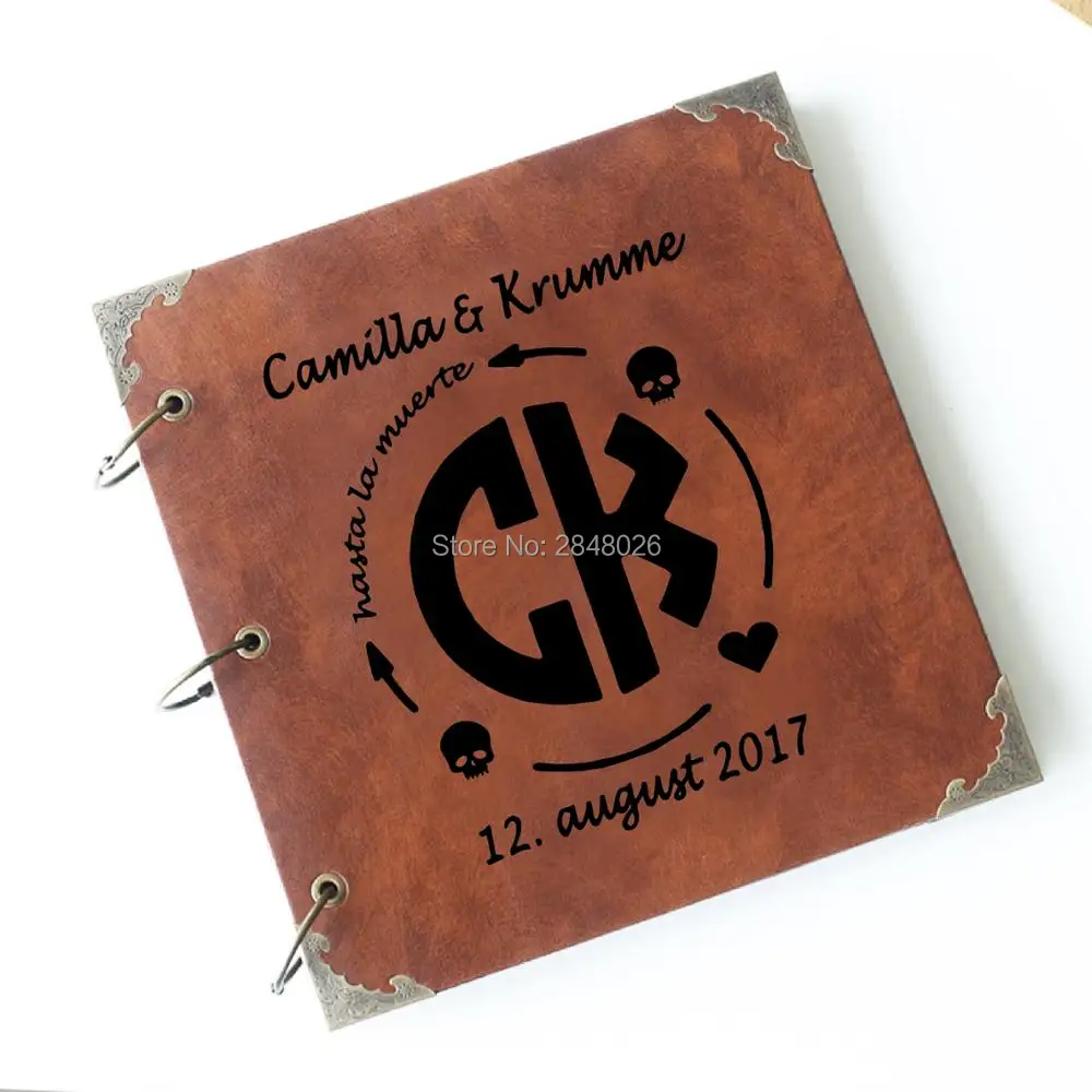 Custom Photo Book - モノグラムシュガーラブウェディングゲストブック、カスタムレザーウェディングゲストブック、パーソナライズされたサインインアルバム