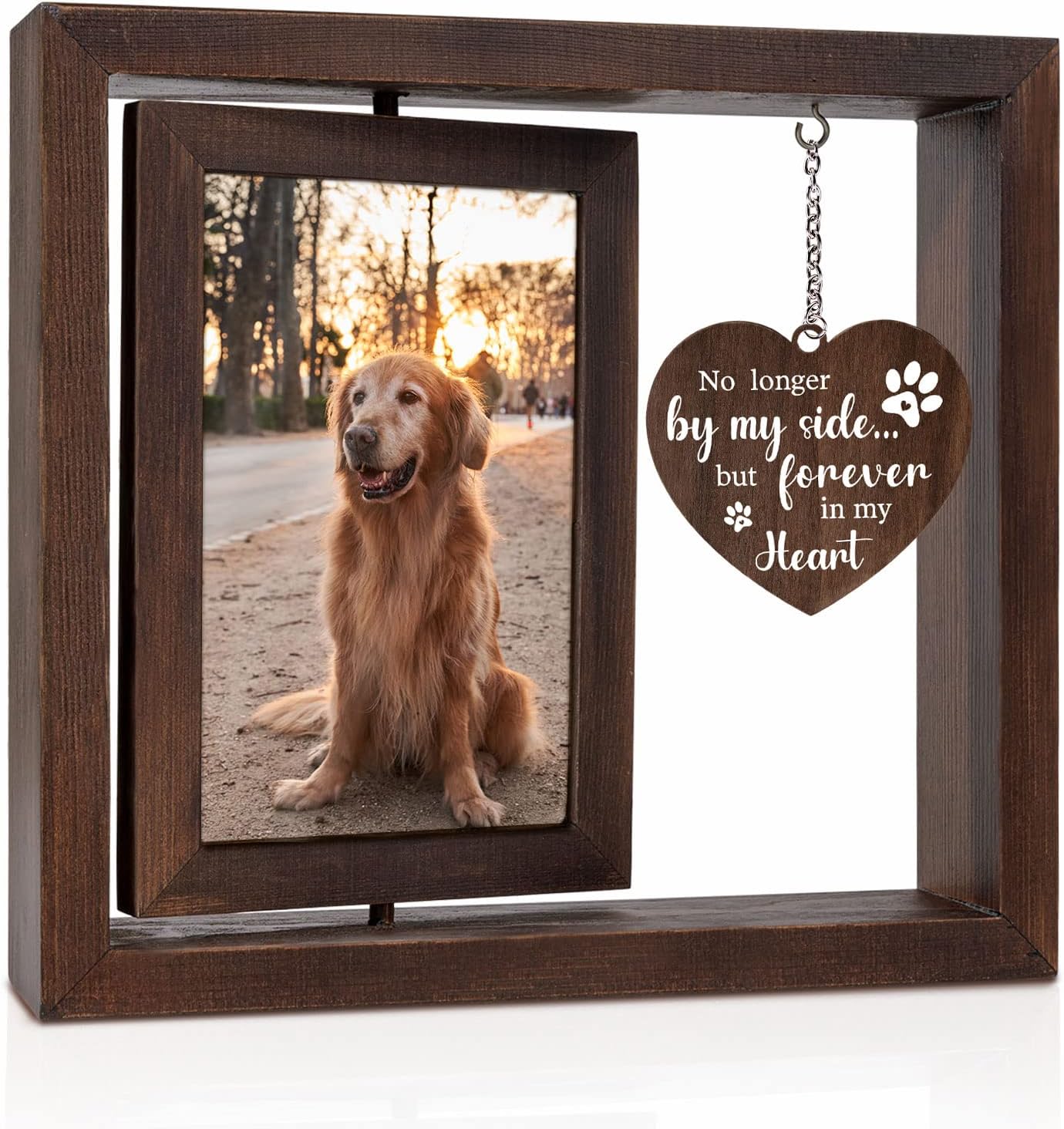 ペットメモリアルフォトフレーム 犬猫用 木製 4x6インチ写 - Engraved Wood Frame のレビューと価格