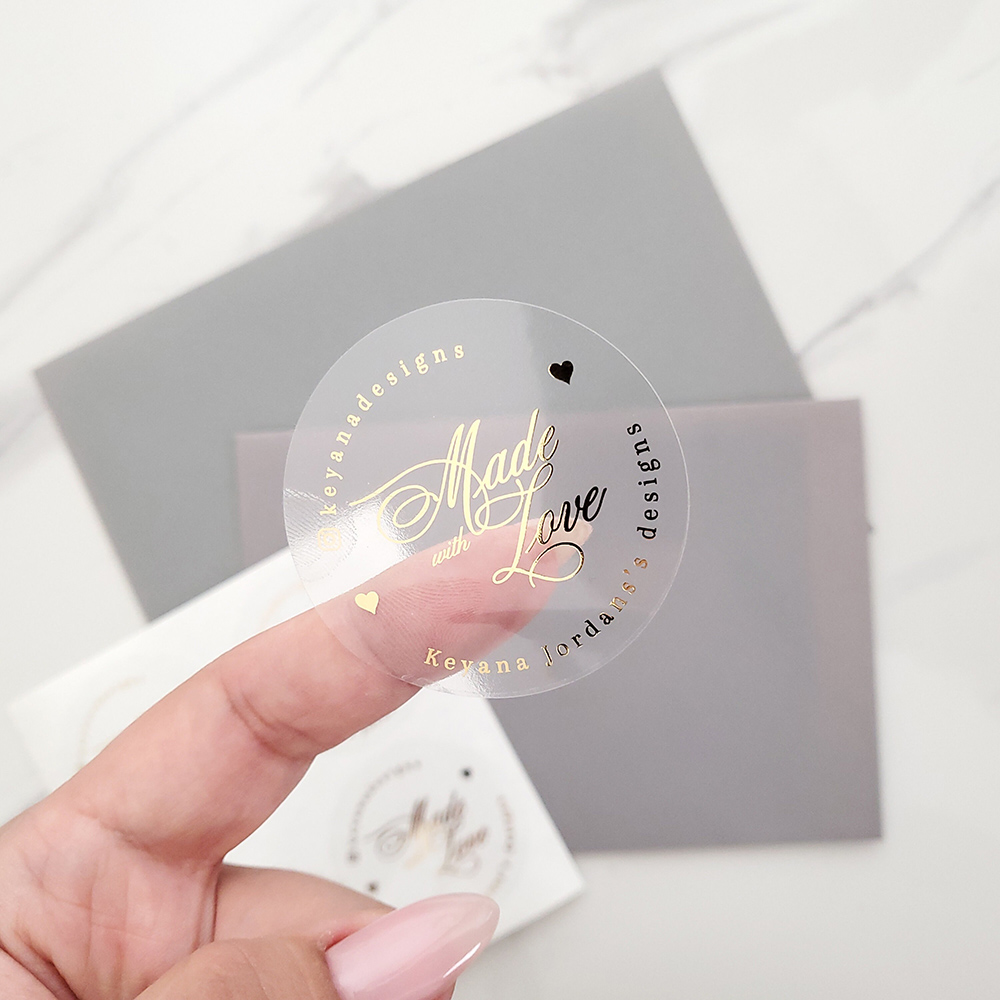 カスタム 50 個ラウンド金箔クリアラベルステッカーウェディ - Personalised Candle Label のレビューと価格