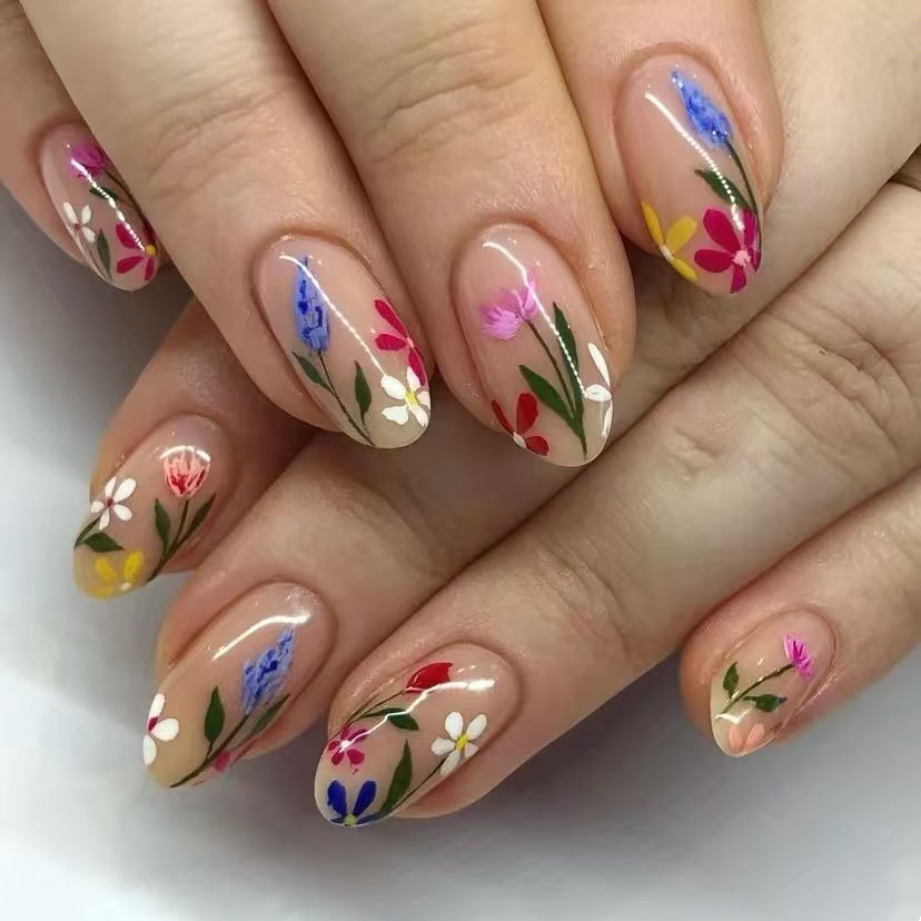 24 個シンプルなアーモンドネイルのヒント新鮮なカラフルなフ - Pressed Flower Art のレビューと価格