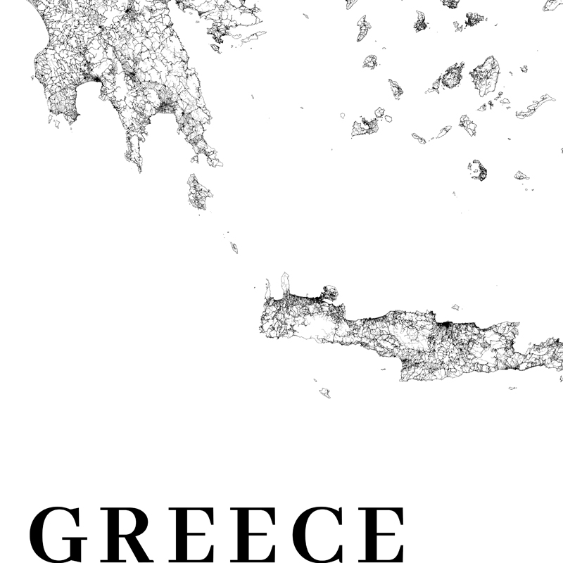 ギリシャ道路地図ポスター黒と白のプリント、アテネ市地図のキャ - Custom Star Map のレビューと価格