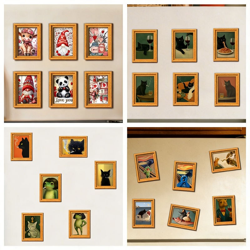 6 ピース/セット木製冷蔵庫マグネットアートワーク冷蔵庫マグ - Engraved Wood Frame のレビューと価格
