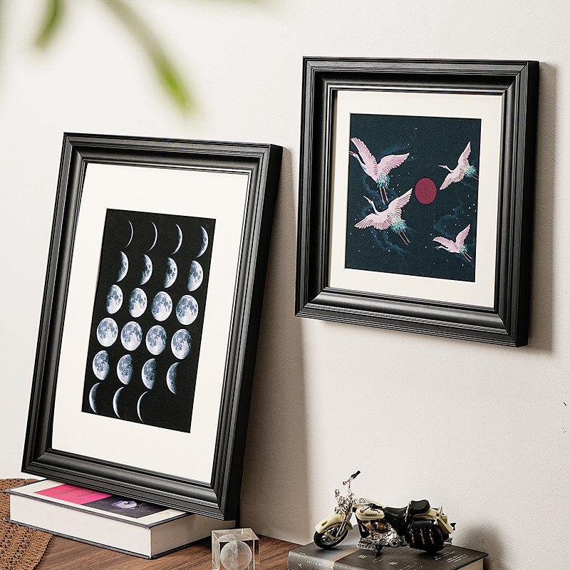 ヴィンテージ黒色無垢材額縁、多サイズ写真フレーム、壁掛けまた - Engraved Wood Frame のレビューと価格
